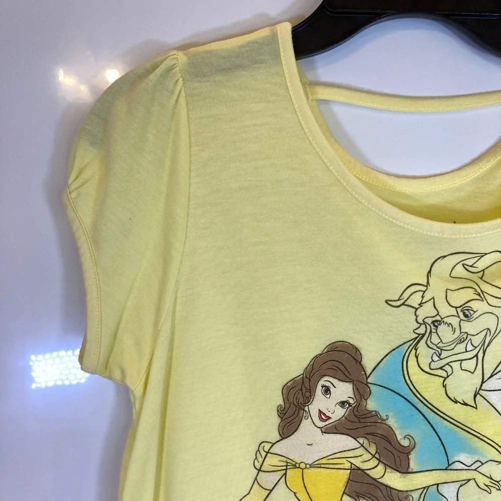 Beauty and the Beast Shirt YOUTH Sz XL Yellow Short Sleeve Glitter Disney